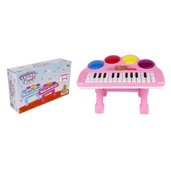 Teclado Baby com Apoio Luz e Som - Wellmix - Rosa