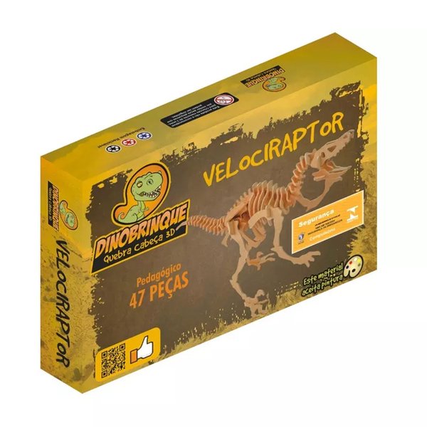 Quebra-Cabeça 3D Velociraptor 47 Peças - Dinobrinque