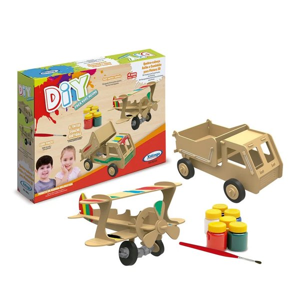 Quebra-Cabeça 3D DIY Avião e Caminhão p/ Pintar - Xalingo