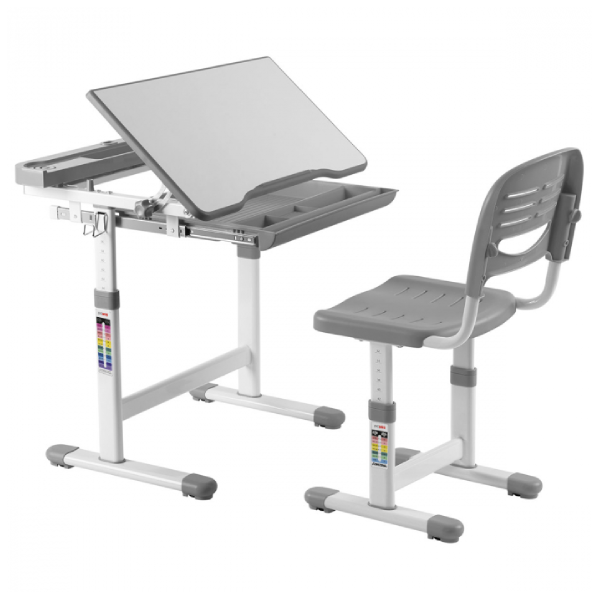 Conjunto Mesa e Cadeira Infantil com Ajuste de Altura Cinza - Pcyes
