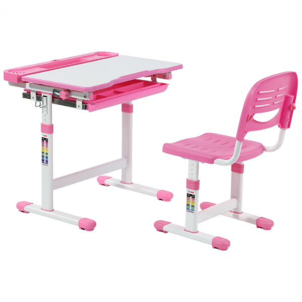 Conjunto Mesa e Cadeira Infantil com Ajuste de Altura Rosa - Pcyes