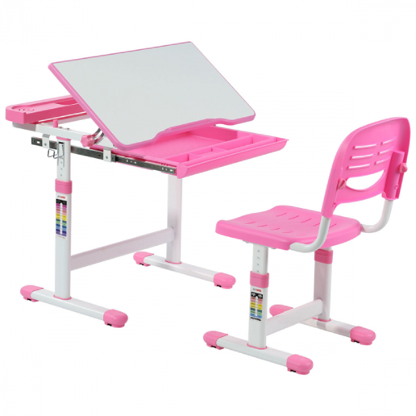 Conjunto Mesa e Cadeira Infantil com Ajuste de Altura Rosa - Pcyes