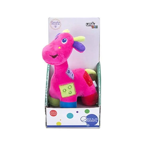 Girafa de Pelúcia Colorida com Chocalho - Unik - Rosa