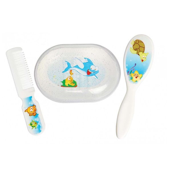 Kit Hora Do Banho Do Bebê Saboneteira E Escovas - Milla - Branco