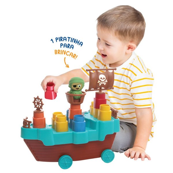 Blocos de Montar Fofo Blocos Barco Pirata 13 Peças - Elka