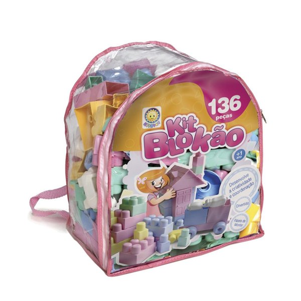Blocos De Montar Kit Blokão Rosa 136 Peças - Kitstar