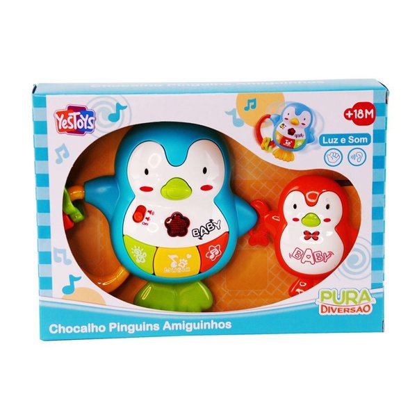 Chocalho Pinguins Amiguinhos com luz e Som - Pura Diversão