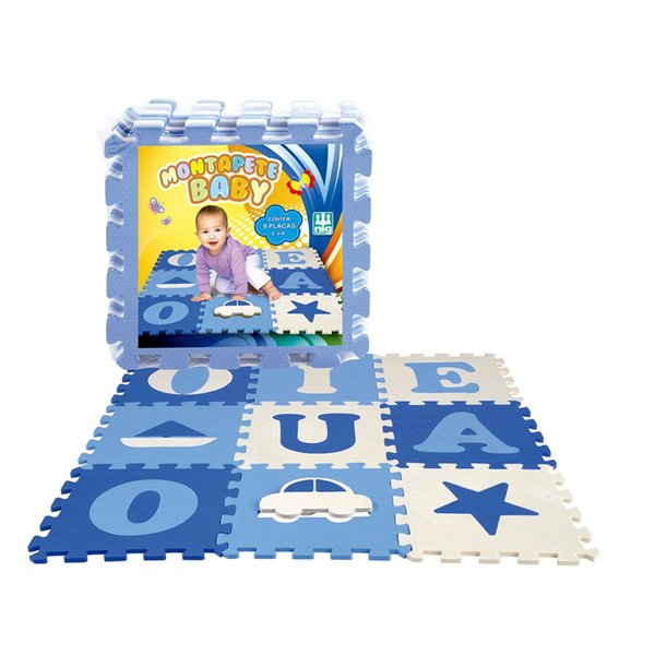 Tapete EVA Montapete Baby Vogais Figuras 9 Peças - Azul