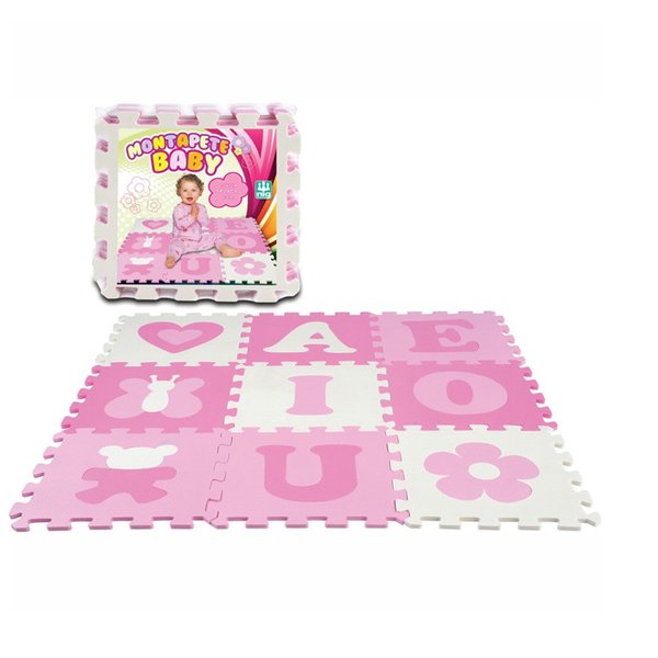 Tapete EVA Montapete Baby Vogais Figuras 9 Peças - Rosa