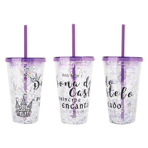Copo de Plástico 450ml Shine Teen com Canudo - Art Brink - Roxo
