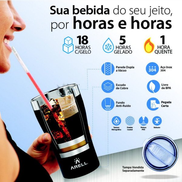 Copo Térmico de Cerveja 500ml Black Sand - Arell