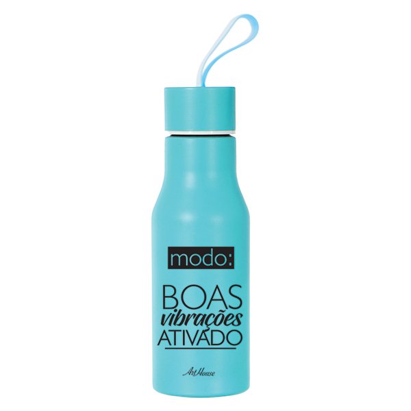 Garrafa Inox 460ml com Frase - Art Brink - Azul