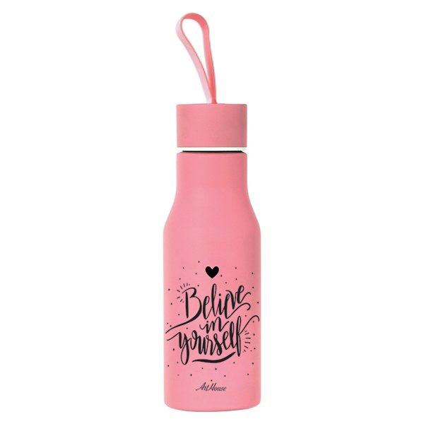 Garrafa Inox 460ml com Frase - Art Brink - Rosa