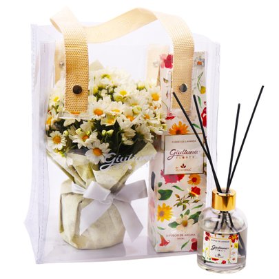 Mini Vaso de Margaridinhas  e Difusor da Linha Aromáticas Giuliana Flores
