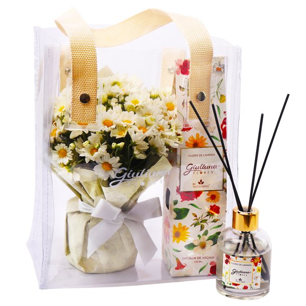 Mini Vaso de Margaridinhas  e Difusor da Linha Aromáticas Giuliana Flores