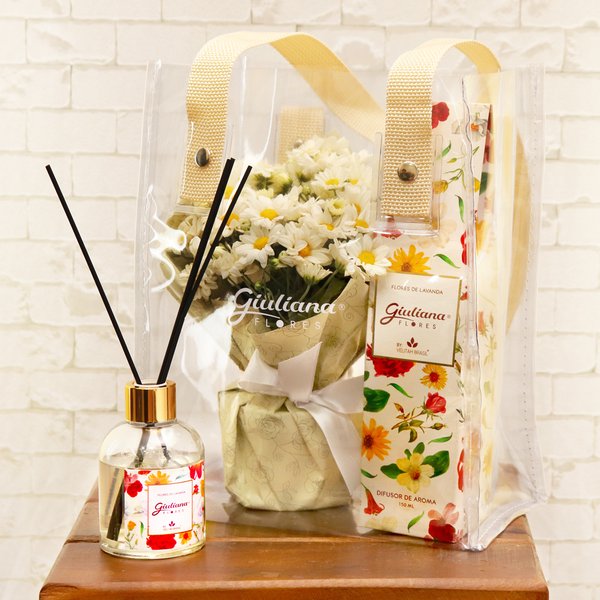Mini Vaso de Margaridinhas  e Difusor da Linha Aromáticas Giuliana Flores