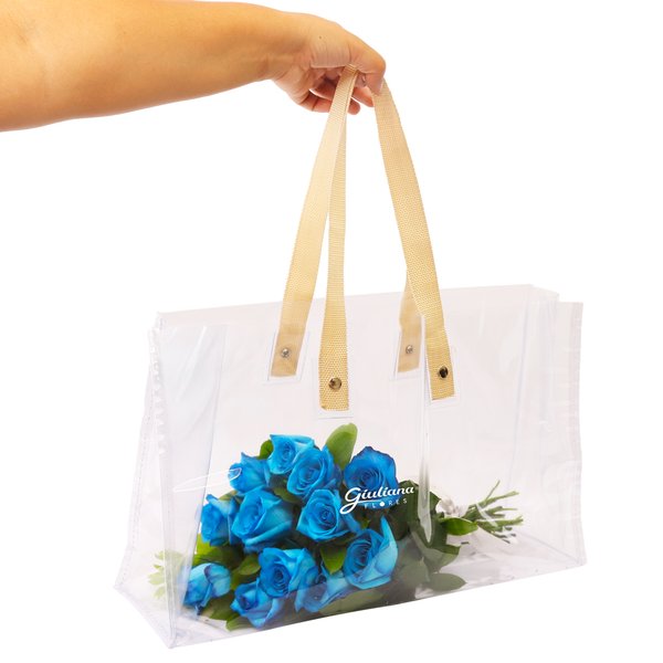Bolsa Cristal com Rosas Azuis
