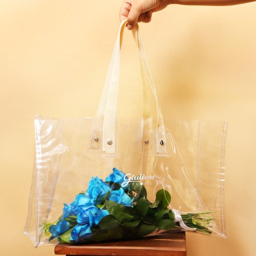 Bolsa Cristal com Rosas Azuis