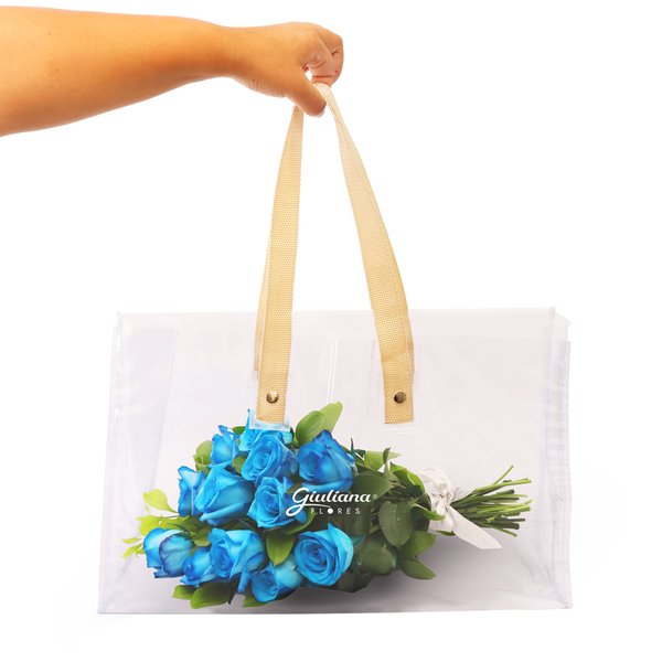 Bolsa Cristal com Rosas Azuis