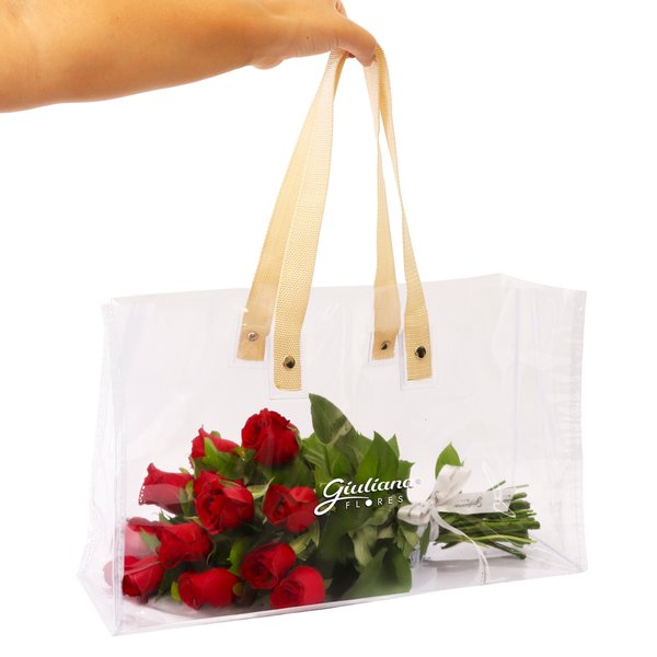 Bolsa Cristal com Rosas Vermelhas