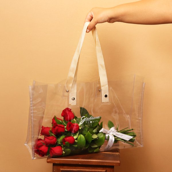 Bolsa Cristal com Rosas Vermelhas