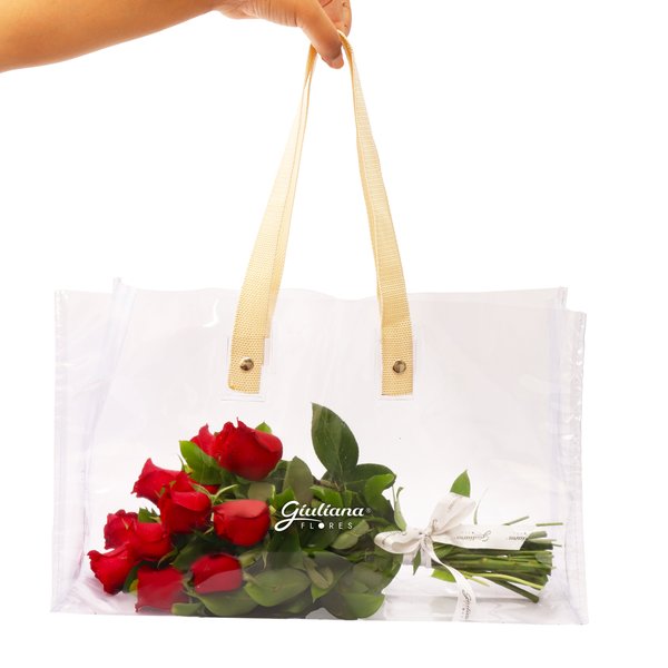 Bolsa Cristal com Rosas Vermelhas