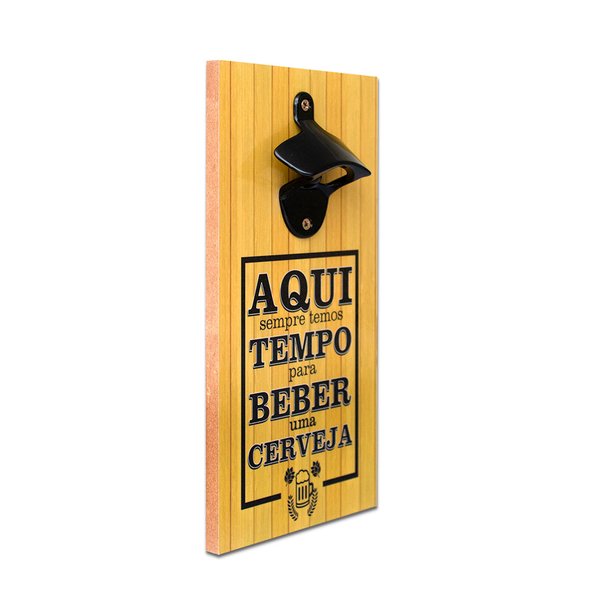 Abridor Garrafas Parede Cerveja Aqui Mdf Com Imã 25x13 Cm