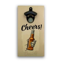Imagem de Abridor Garrafas Parede Drink Cheers Mdf Com Imã 25x13 Cm