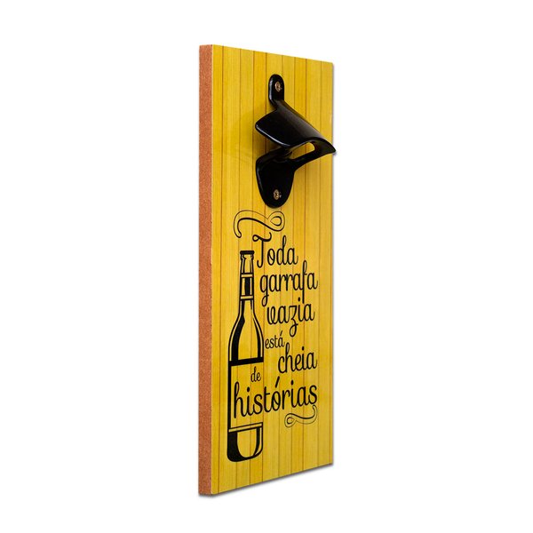 Abridor Garrafas Parede Frase Histórias Mdf C/ Imã 25x13 Cm
