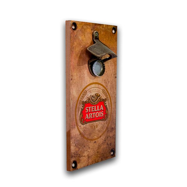 Abridor De Garrafas Parede Stella Artois Mdf Com Imã 25x13 Cm