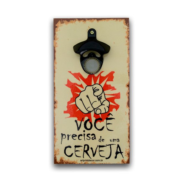 Abridor De Garrafas Parede Cerveja Mdf Com Imã 25x13 Cm