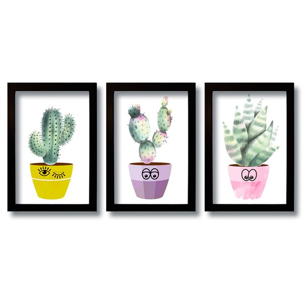 Kit 3 Quadros Decorativos Cactus Love