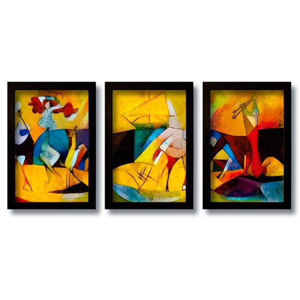 Kit 3 Quadros Decorativos Mosaico Abstrato