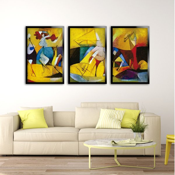 Kit 3 Quadros Decorativos Mosaico Abstrato