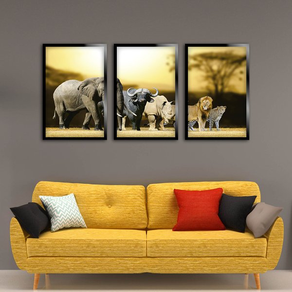 Kit 3 Quadros Decorativos Mosaico Animais