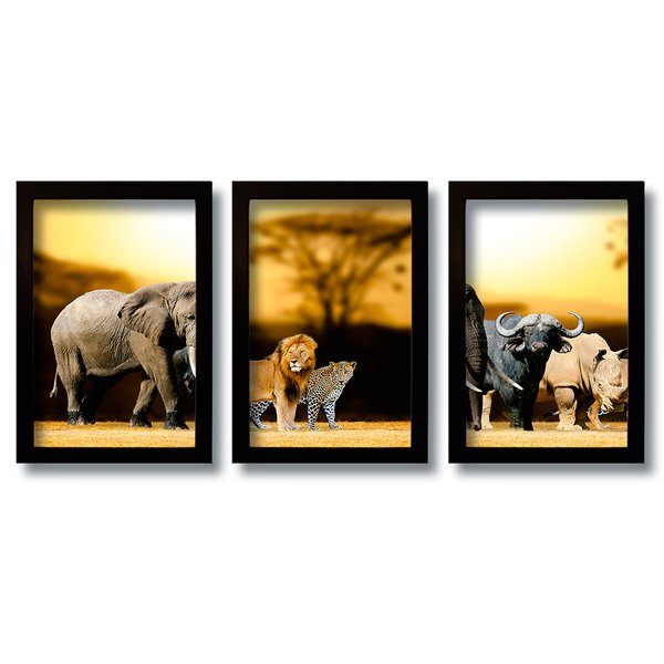 Kit 3 Quadros Decorativos Mosaico Animais