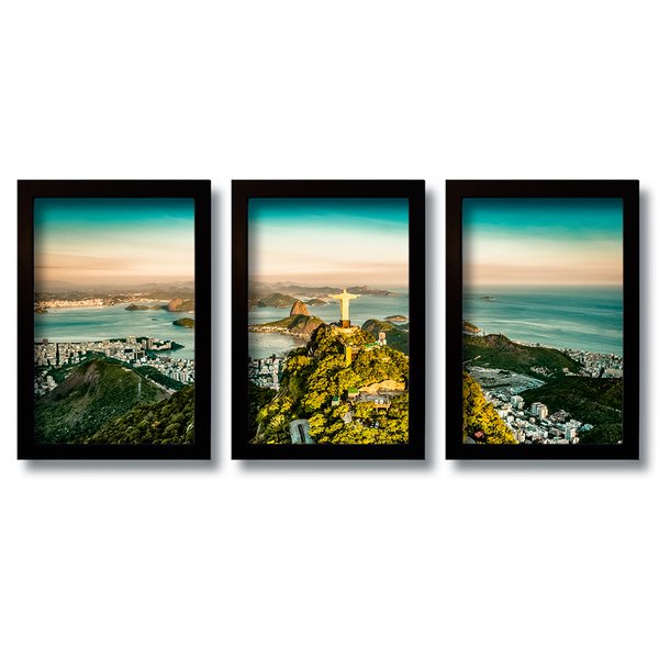 Kit 3 Quadros Decorativos Mosaico Cidade Rio de Janeiro