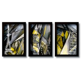 Imagem de Kit 3 Quadros Decorativos Mosaico Cidades Europa