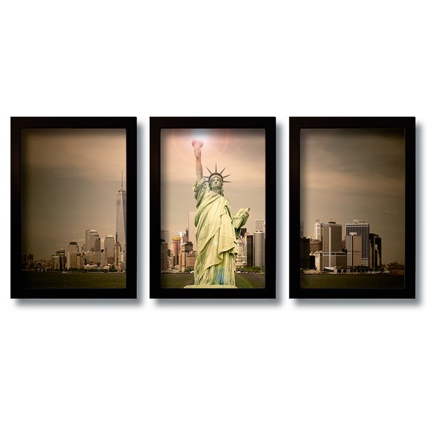 Kit 3 Quadros Decorativos Mosaico Estátua da Liberdade