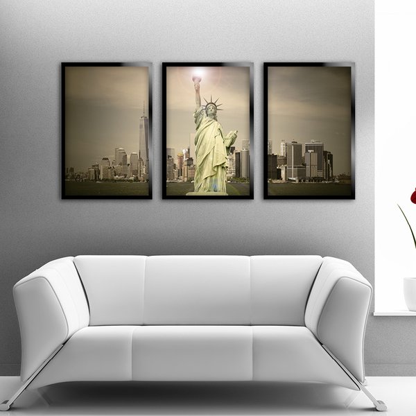 Kit 3 Quadros Decorativos Mosaico Estátua da Liberdade