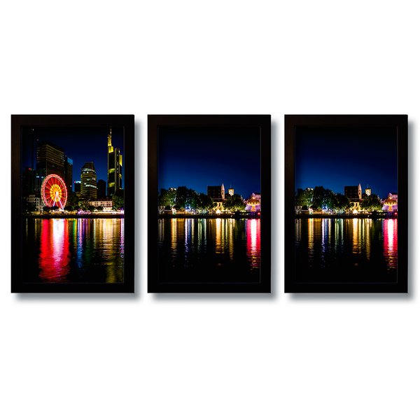 Kit 3 Quadros Decorativos Mosaico Cidade Noturna