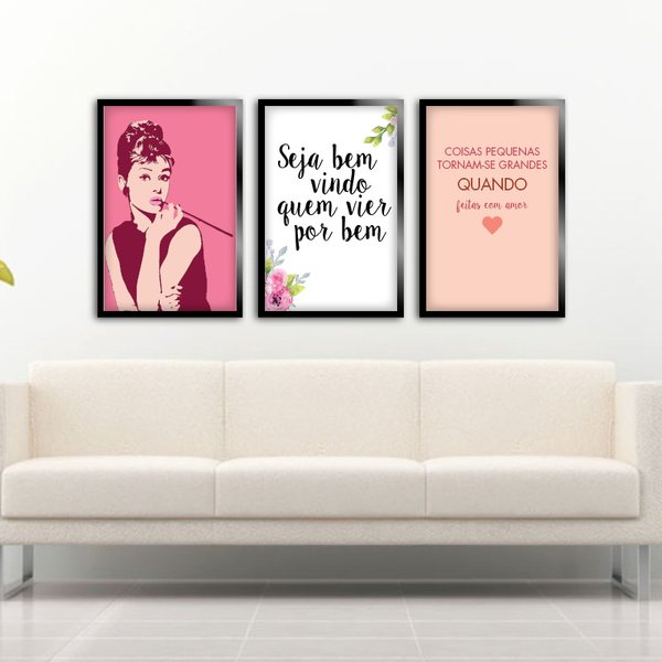 Kit 3 Quadros Decorativos Frases Seja Bem Vindo