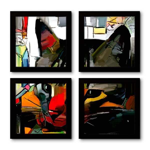 Kit 4 Quadros Decorativos Mosaico Gato Geométrico