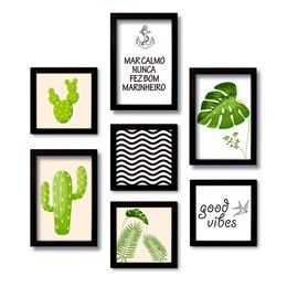 Imagem de Kit 7 Quadros Decorativos Frases e Flores