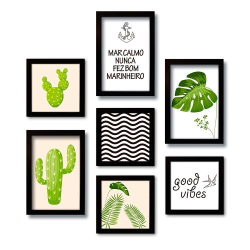 Kit 7 Quadros Decorativos Frases e Flores