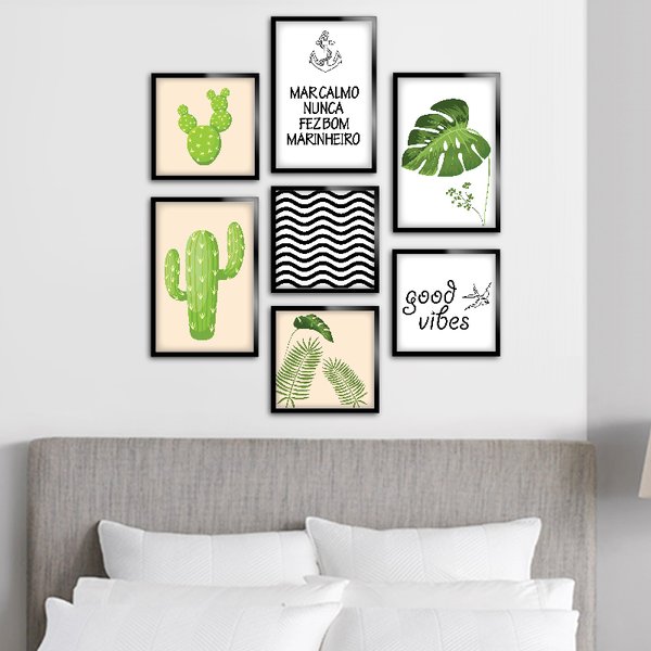 Kit 7 Quadros Decorativos Frases e Flores