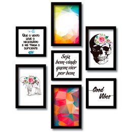 Imagem de Kit 7 Quadros Decorativos Frases e Geométricos