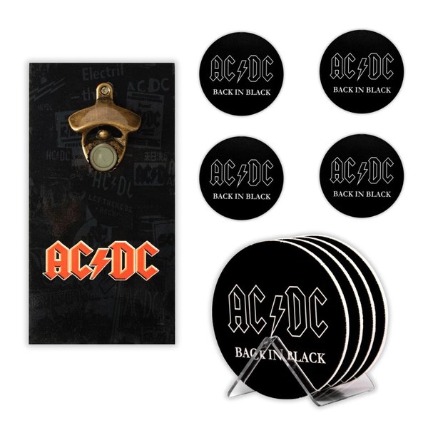Kit 4 Porta Copos Rock ACDC C/ Suporte + Abridor de Garrafas