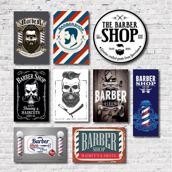 Kit Placas Decorativas Barbearia Barber Shop Vintage Mdf - 9 Placas