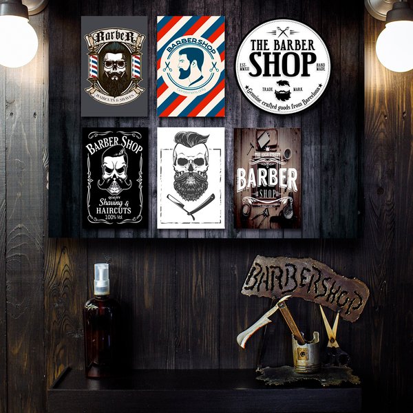 Kit 6 Placas Decorativas Barbearia Barber Shop Salão Mdf